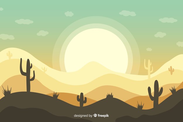 Fondo de paisaje desértico con cactus y sol