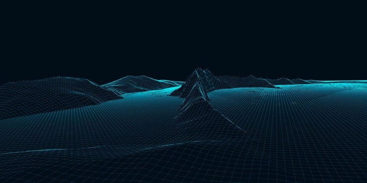 Vector gratuito el fondo del paisaje digital de wireframe retro