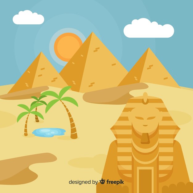 Fondo de paisaje egipcio con camellos y pirámides