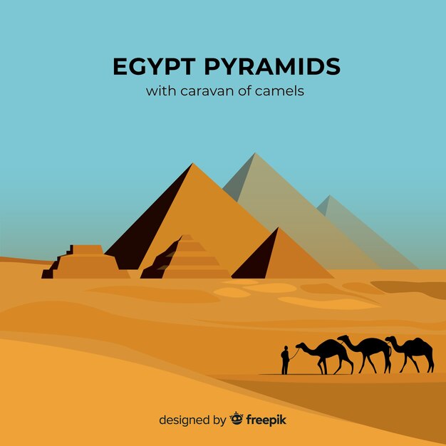 Fondo de paisaje de egipto con camellos y pirámides
