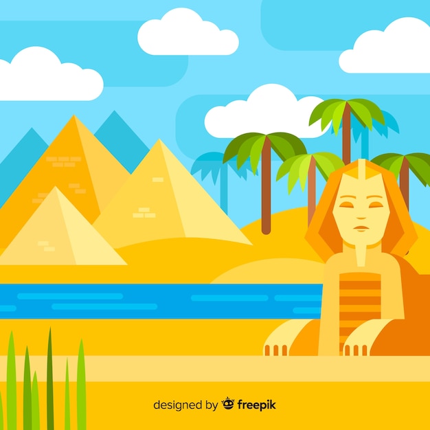 Vector gratuito fondo con paisaje de egipto en diseño plano