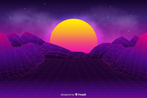 Fondo de paisaje futurista en estilo retro