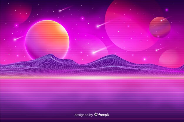 Fondo de paisaje futurista estilo retro