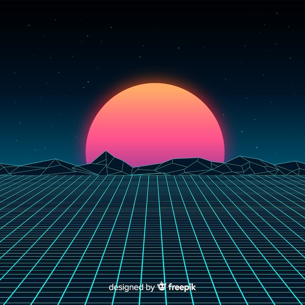 Vector gratuito fondo de paisaje futurista estilo retro