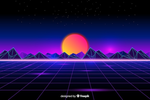 Fondo de paisaje futurista estilo retro