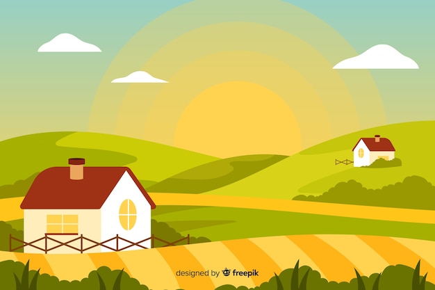 Vector gratuito fondo de paisaje de granja en diseño plano