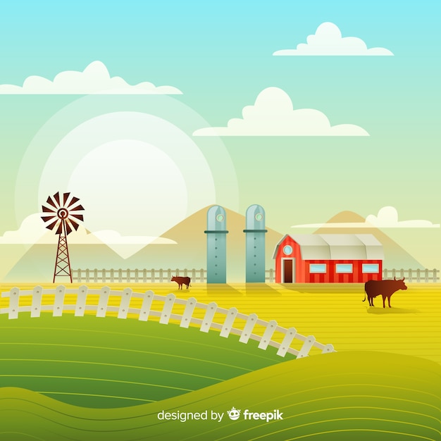 Vector gratuito fondo de paisaje de granja en diseño plano