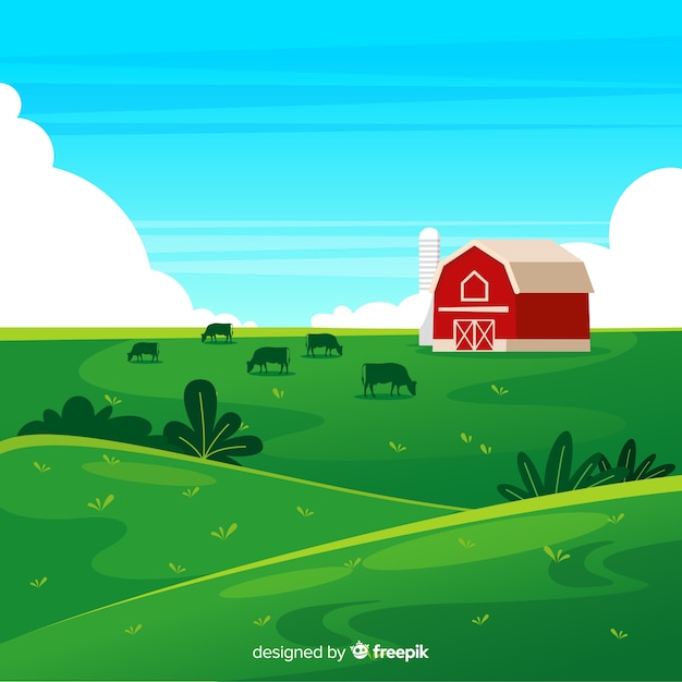 Vector gratuito fondo de paisaje de granja en diseño plano