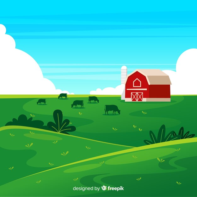Fondo de paisaje de granja en diseño plano