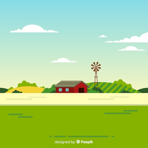 Fondo de paisaje de granja en diseño plano