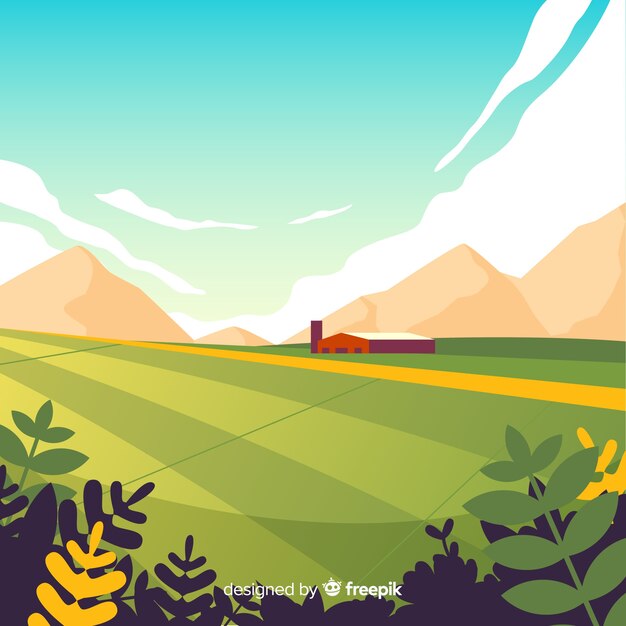 Fondo de paisaje de granja en diseño plano