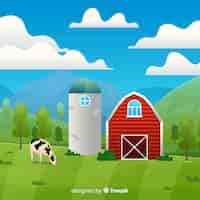 Vector gratuito fondo de paisaje de granja en diseño plano