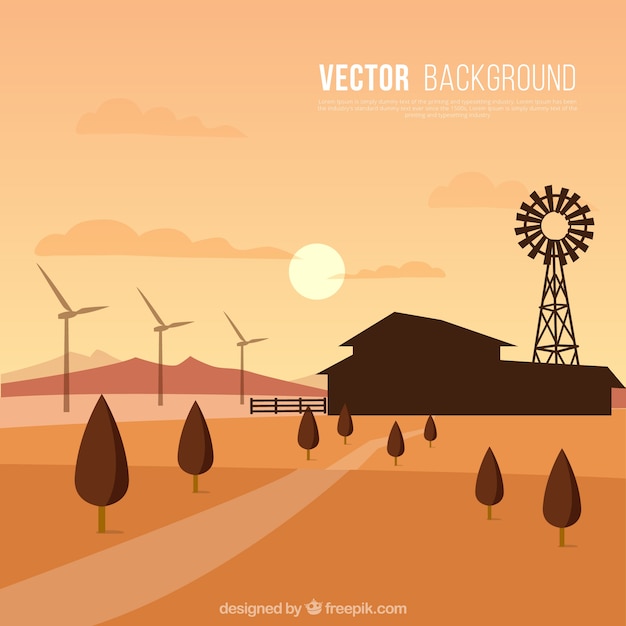 Vector gratuito fondo de paisaje con granja