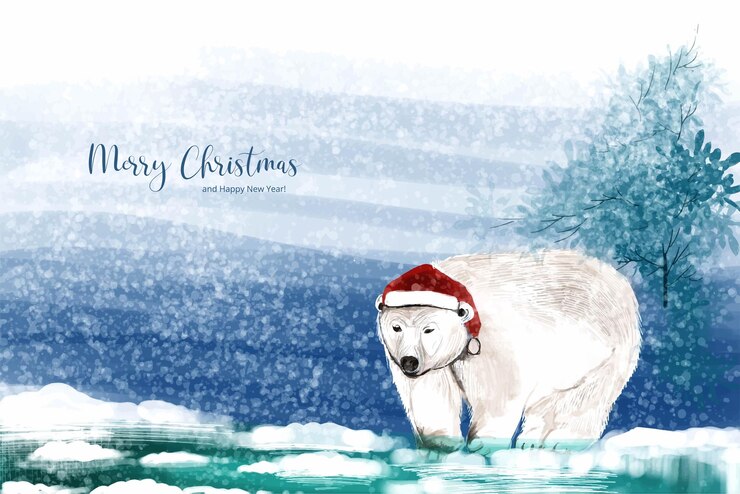 Vector gratuito fondo de paisaje de invierno de año nuevo y navidad con diseño de tarjeta de osos