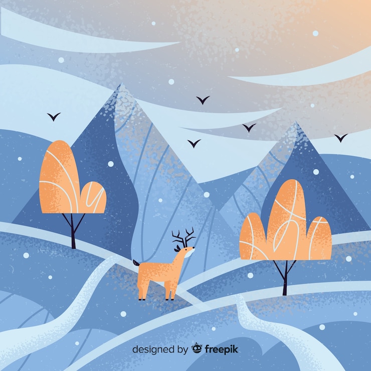 Vector gratuito fondo de paisaje de invierno dibujado a mano