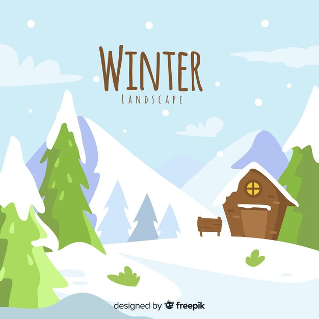 Fondo de paisaje de invierno dibujado a mano