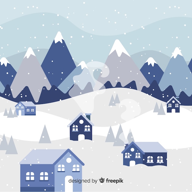 Vector gratuito fondo de paisaje de invierno en diseño plano