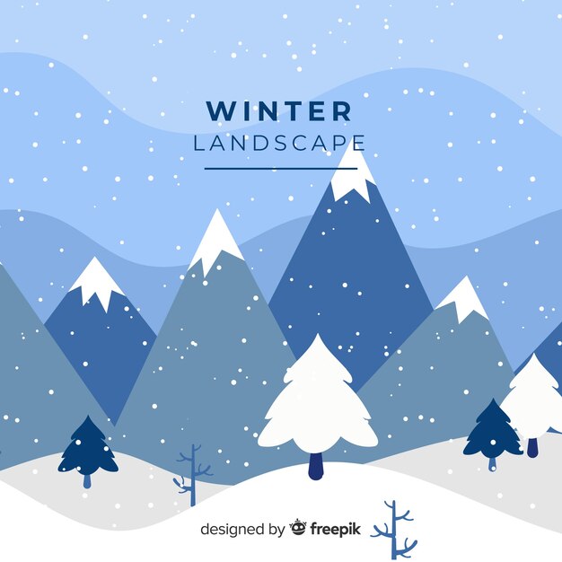 Fondo de paisaje de invierno en diseño plano