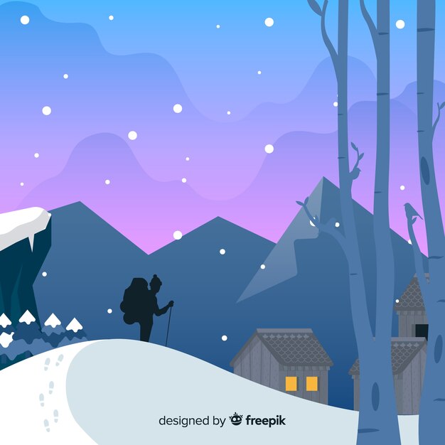 Fondo de paisaje de invierno en diseño plano