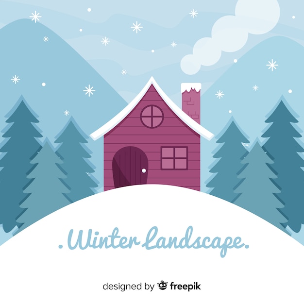 Fondo de paisaje de invierno en diseño plano