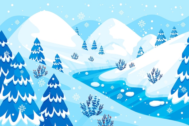 Vector gratuito fondo de paisaje de invierno de diseño plano