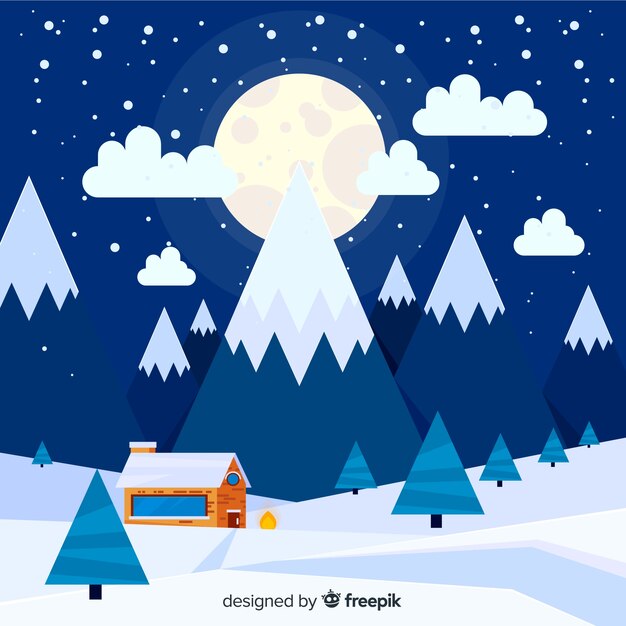 Fondo paisaje invierno luna grande