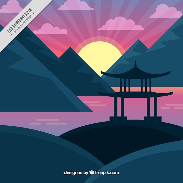 Vector gratuito fondo de paisaje japonés al atardecer