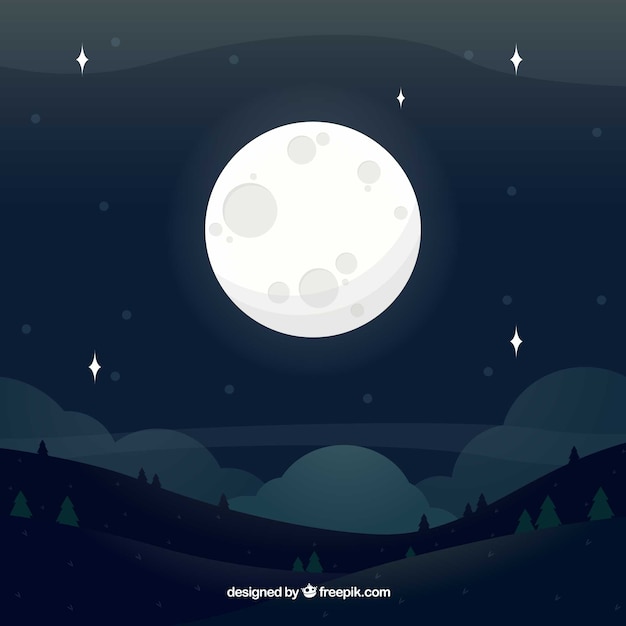 Vector gratuito fondo de paisaje con luna llena