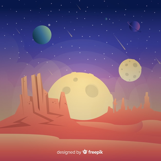 Vector gratuito fondo de paisaje de marte con diseño plano