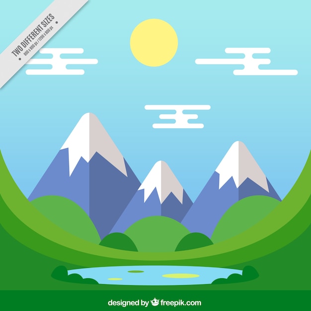 Vector gratuito fondo de paisaje con montañas nevadas en diseño plano