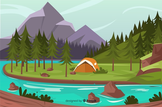 Fondo con paisaje natural de diseño plano