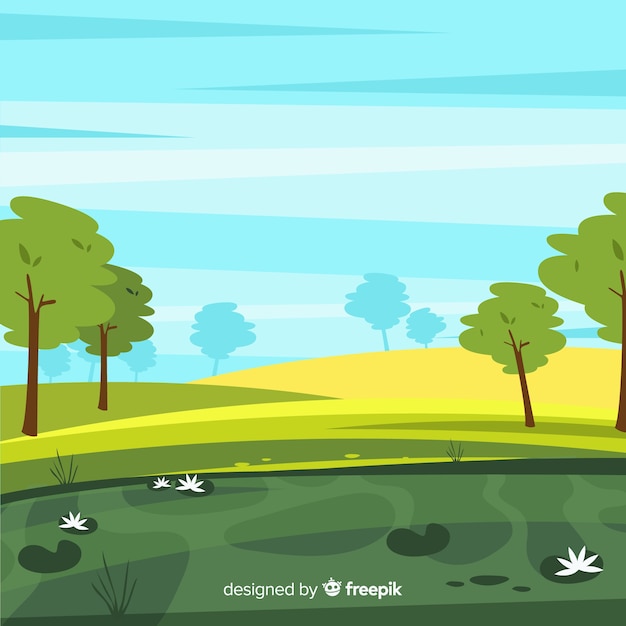 Vector gratuito fondo de paisaje de naturaleza en diseño plano