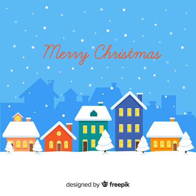 Fondo con paisaje navideño en diseño plano