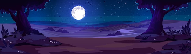 Vector gratuito fondo de paisaje de noche de naturaleza de dibujos animados