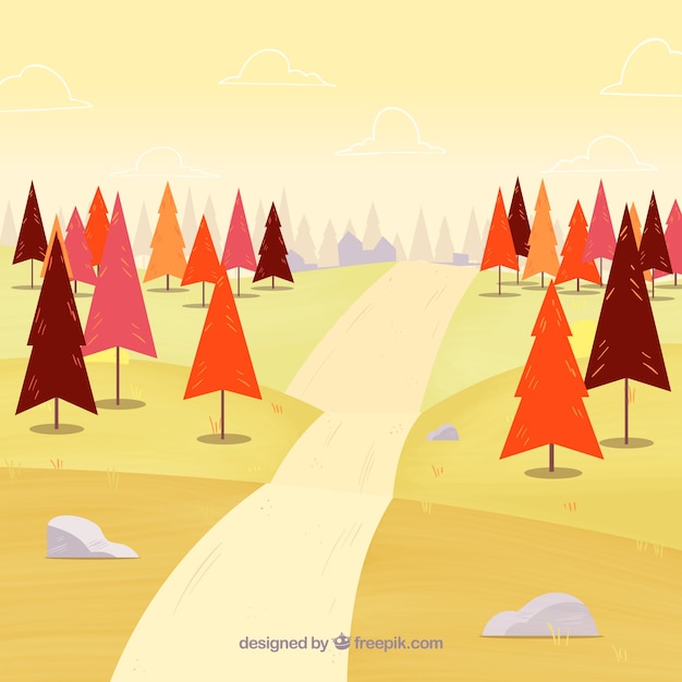 Vector gratuito fondo paisaje otoñal con árboles