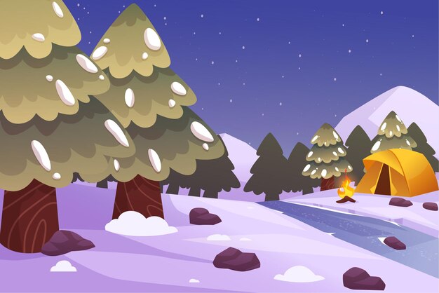 fondo de paisaje de paisaje de invierno plano