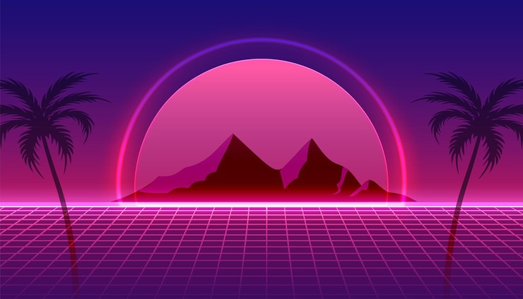Vector gratuito fondo de paisaje de perspectiva inspirado en el retro con efecto de luz led láser