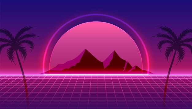 fondo de paisaje de perspectiva inspirado en el retro con efecto de luz LED láser