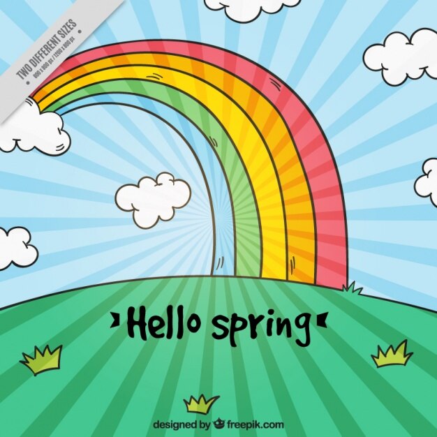 Fondo de paisaje de primavera con árcoiris