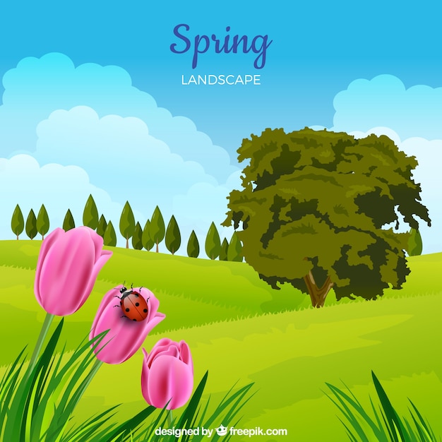 Vector gratuito fondo de paisaje de primavera en estilo realista