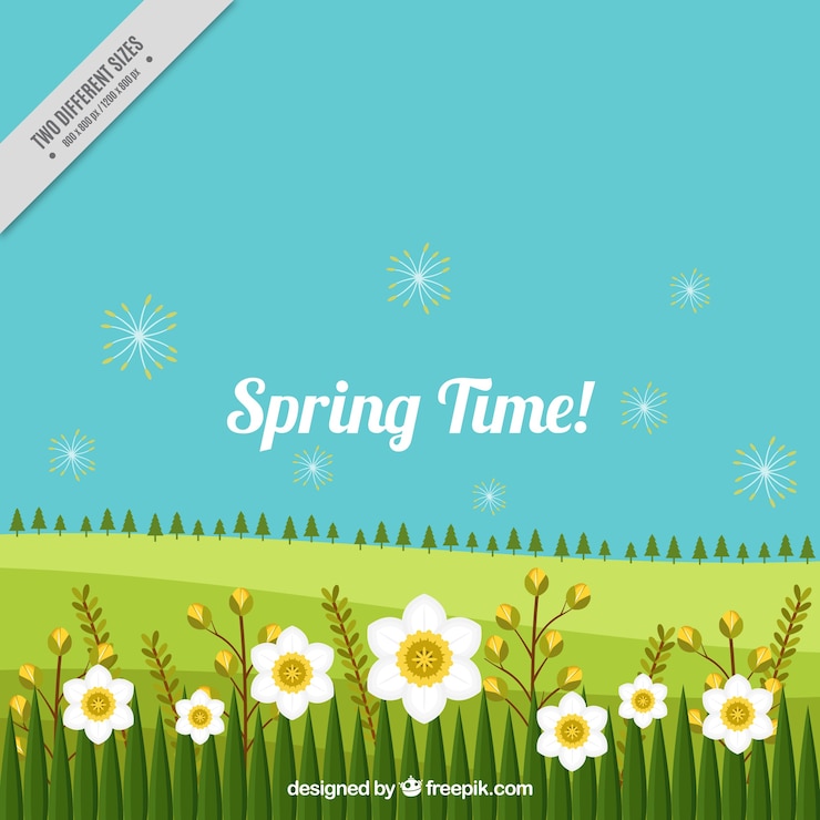 Vector gratuito fondo de paisaje de primavera con flores