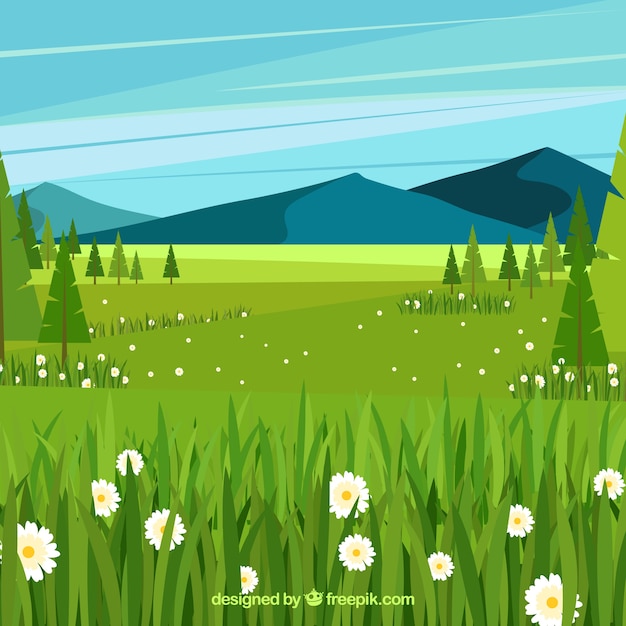 Vector gratuito fondo de paisaje de primavera