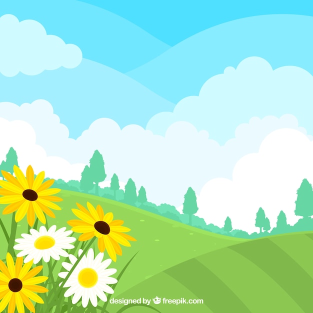 Vector gratuito fondo de paisaje de primavera