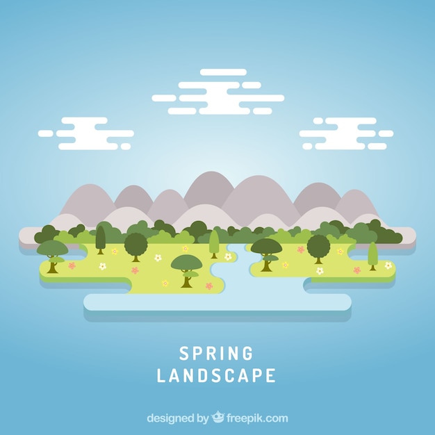 Vector gratuito fondo de paisaje de primavera