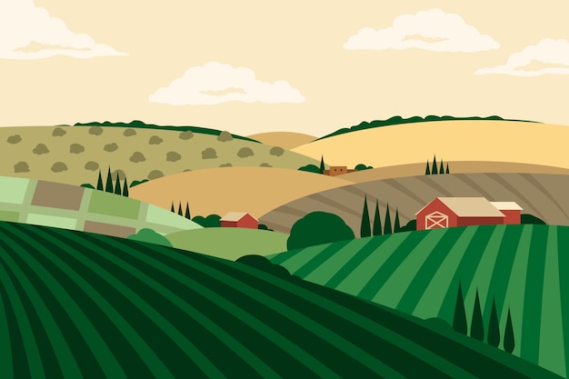 Vector gratuito fondo de paisaje rural dibujado a mano