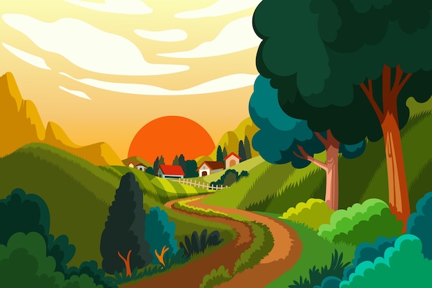 Vector gratuito fondo de paisaje rural dibujado a mano