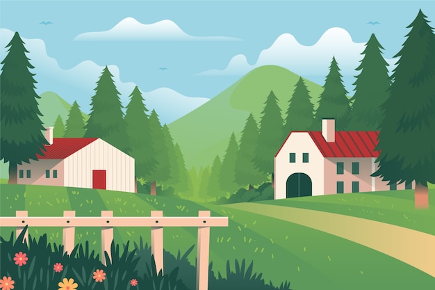 Vector gratuito fondo de paisaje rural de diseño plano