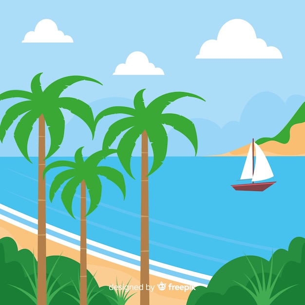 Vector gratuito fondo paisaje tropical playa