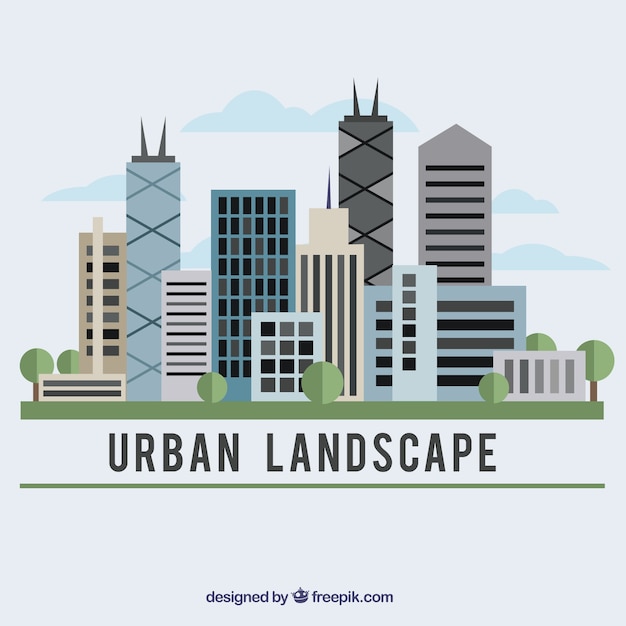 Vector gratuito fondo de paisaje urbano en diseño plano