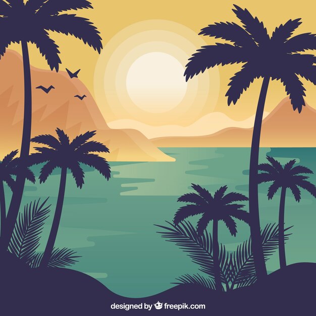 Fondo de paisaje de verano en diseño plano